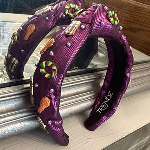 Trendz Beer Fried Chicken Purple Knotted Embellished Mardi Gras Headband